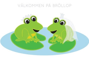 Tecknade brudparsgrodor på näckrosblad